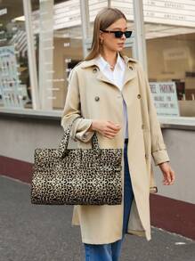 SHECARRY Bolso de tela estampado de leopardo de gran capacidad y sencillo y casual para mujer