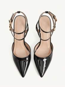 CUCCOO CHICEST Women's Pointed Toe Ankle Strap High Heel Pumps, Elegant Commute Fashion Glossy Patent Leather Ladies Black Heels, Versatile For Dates, Office Outfits, Sophisticated Style Essentials - Black - View 10