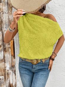 Chiquease Women's Textured Ruched Asymmetric Asymmetrical Neck Loose Elegant Blouse - Yellow - View 8