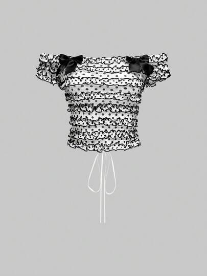 Hippie Y2K Style Sexy Off-Shoulder Ruched Polka Dot Ruffle Backless Lace-Up Women Top
