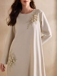 Graceveil Heavy Embroidered Dress, High-End Brand Slimming Silhouette Maxi Modest Dress, Spring/Summer - Apricot - View 1