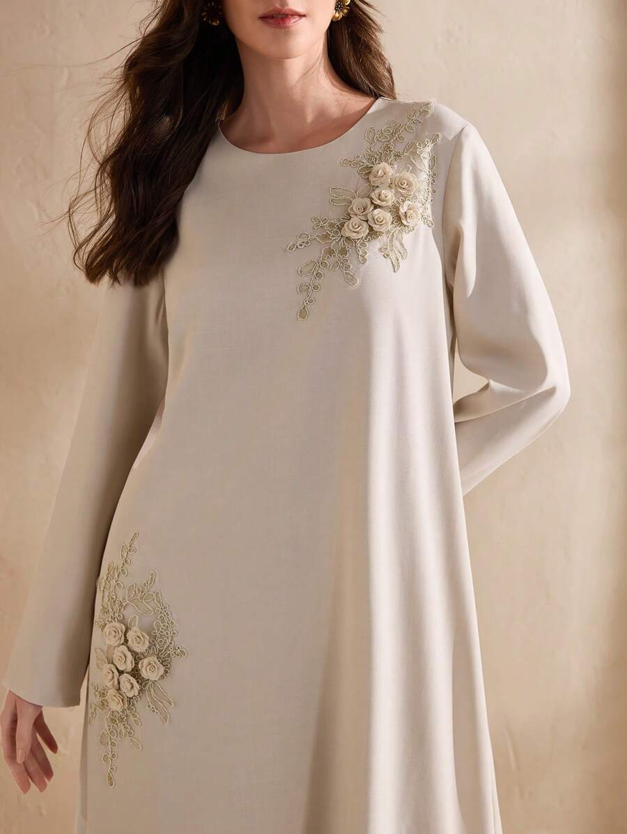 Graceveil Heavy Embroidered Dress, High-End Brand Slimming Silhouette Maxi Modest Dress, Spring/Summer - Apricot - View 1