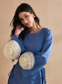 Graceveil Vestido elegante estilo árabe para mujer con estampado floral, parches y flecos en las mangas largas, vestidos árabes Jalabiya de línea A elegantes para fiestas de noche, modestos