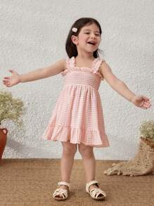 Blossori Vestito estivo smanicato a righe in stile pastorale per bambina