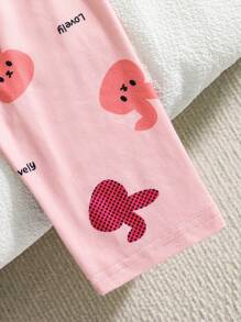 SHEIN 2pcs/Set Baby Girls'Flameretardant Butterfly Digital Print Cardigan Top And Pants Comfy Casual Sleepwear Set,Summer,Travel - Dusty Pink - View 5