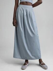 Ontre 2025年夏季优雅纯色水晶装饰长裙，适合海滩度假、俱乐部服装、教师制服、乡村音乐节、街头风格、斯德哥尔摩时尚、独立日女士夏季 - 灰色 - 查看 1