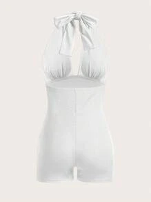 Slaydiva 2Pcs Women's Casual Ruched Bust Backless Halter Tied Waist Jumpsuit Set, Sexy Design Suitable For Summer - Multicolor - View 8