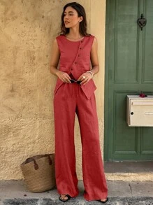 Selianne 2pcs Women's Casual Simple Chic Summer Holiday-Style Set