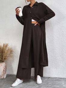 SHEIN LUNE Women Two Pieces Outfits For Daily Wear - Chocolate Brown - View 4