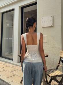 Siren Gaze 夏季新款休闲条纹修身背心 - 杏色 - 查看 2