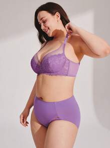 LUVLETTE Plus Soft Woman Lingerie Lounge Curve Sheer Full Coverage Support&Breathable Underwire Sexy Unlined Minimizer Lace Elegance & Mesh Purple Bra Bridal Intimates