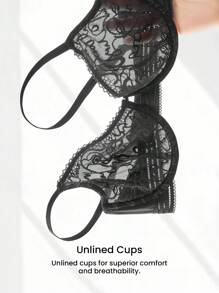 LUVLETTE Sexy Lingerie Lounge Curve Sheer Full Coverage Unlined Lace Elegance Chic & Cozy Minimizer Black Bra