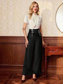 Vintamour Pantalones rectos elegantes de mujer vintage, adecuados para todas las estaciones, con ribete de color contrastante, color café, adecuado para el Día de San Valentín, negocios casuales, ropa de iglesia, ropa de oficina, ropa de crucero, estilo dinero viejo, ropa de maestra, atuendo del Año Nuevo Chino, ropa de verano para el Día de San Valentín, ropa de iglesia para mujer