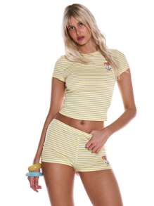MUSERA Jersey Fitted Stripe 'The Beach Club' Musera Anchor Slogan T-Shirt Spring Vacation Beach, Cute, Holiday Airport Comfy Cute Christmas,Elegant