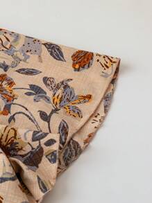 Breezaya Plus Size Women's Hot Selling Printed Summer Round Neck Shirt And Pants Vacation Two Pieces Set, Summer Leisure Vacation Set, Flower Print, Pocket Pants And Round Neck Back Design Two Pieces Set, Lace Up Shirt. - Multicolor - View 6