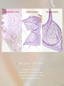 LUVLETTE Plus Sexy Lingerie Lounge Curve Sheer Full Coverage Unlined Lace Elegance Chic & Cozy Minimizer Purle Bra - Lilac Purple - View 9