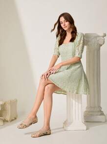 CUCCOO CHICEST Women's Simple And Elegant Round Toe Flat Shoes, Beige Net Embroidered Fabric, Casual Strap Elastic Band For Christmas - Beige - View 9