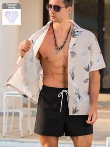 Manfinity VDAYZ Men's Casual Beach Shirt And Shorts Set, Minimalist Style, Suitable For Summer - Khaki - View 3