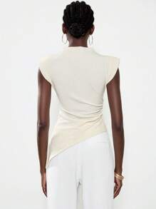 Lumivelle Women's Minimalist Top, Zipper Cuff Design, Minimalist T-Shirt, Suitable For Daily Wear - Apricot - View 3