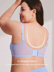 LUVLETTE 柔软女士内衣休闲曲线透视全覆盖支撑透气钢圈性感无衬里迷你蕾丝优雅网眼蓝色文胸新娘内衣 - 藍色 - 查看 5