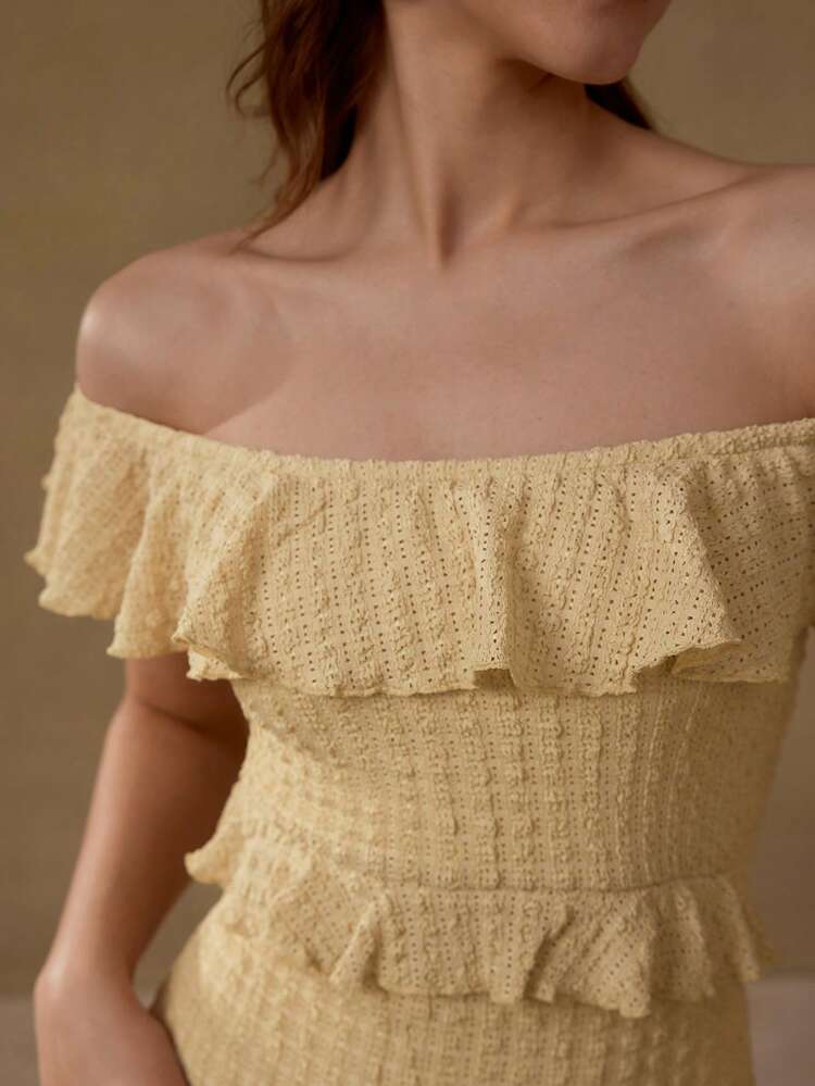 RUFFLE BIAS CUT DRESS