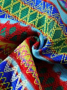 2pcs Girls Rainbow Striped Woven Camisole & Mini Skirt Bohemian Vacation Suit, Spring/Summer - Multicolor - View 4