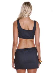 MUSERA Áo tank top dệt kim cổ vuông ngắn dễ thương in khẩu hiệu, thích hợp cho kỳ nghỉ xuân hè, đi biển, bơi lội, phong cách thủy thủ bên bờ biển. - Màu xanh lam - Xem 3