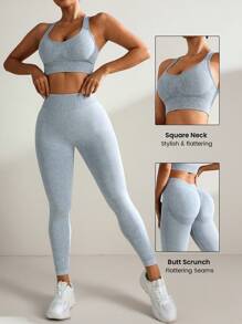 Slayform Slayform Seamless Matte Camisole And Leggings Sports Set Workout Women Set Women Workout Set Women Leggings Set - Grey - View 2