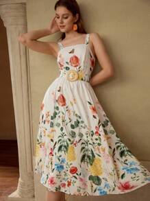 MOTF PREMIUM Kleid mit Blumen Muster und Reißverschluss hinten