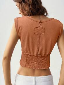 Bohemela Áo thun cotton không tay cổ chữ V màu tím dành cho nữ - trái cam - Xem 2