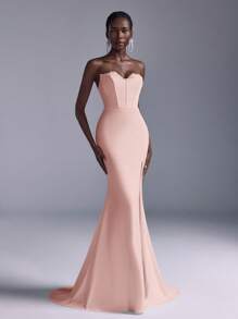 Elitara Váy Maxi ôm sát xẻ ren thanh lịch với viền đuôi cá xa hoa, phù hợp cho đám cưới, sự kiện trang trọng, tiệc tùng, cô dâu - Màu Hồng baby - Xem 4