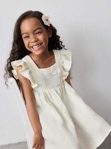 Maija Kids 年轻女孩宽松休闲3D花卉图案连衣裙 - 杏色 - 查看 3