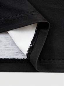 Manfinity Dauomo 男士休闲无袖上衣短裤套装，黑色印花图案，夏季 - 黑色 - 查看 6