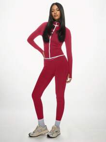 MISSGUIDED Athletic Performance Zip Up Training Jacket Moisture Wicking Workout Exercise Running Fitness Gym Active Wear Sports Track Jacket Winter Activewear - Burgundy - View 4