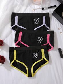 Set de 3 piezas de ropa interior para niña preadolescente con diseño de corazón de bloques de color