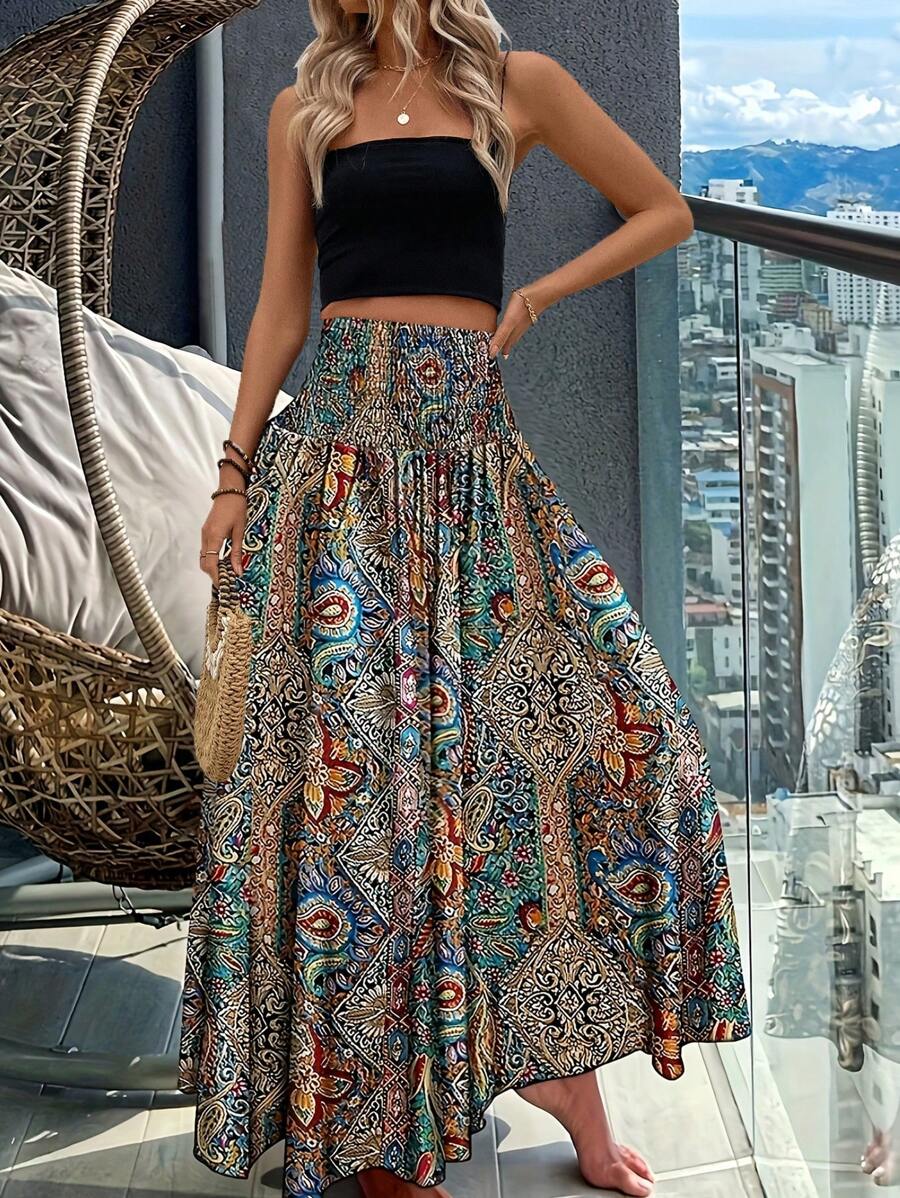 SHEIN PETITE Women's Holiday Cashew Print Loose Wide Leg Trousers Fall Cloth For Women - Multicolor - View 1