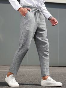 Manfinity Homme Plus Size Men's Solid Color Drawstring Waist Pocket Casual Business Pants