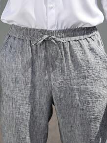 Manfinity Homme Plus Size Men's Solid Color Drawstring Waist Pocket Casual Business Pants