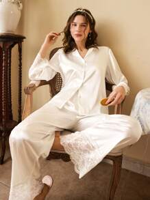 Côtesoire Elegant Sexy Lace Patchwork Women Pajama Set Holiday Season, Vacation