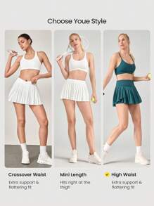 GLOWMODE Ace Flex Tummy Control Pleated Tennis Skirt With Built-In Shorts Side Pockets Tennis Golf Daily