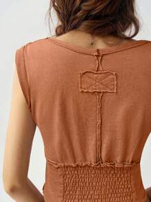 Bohemela Áo thun cotton không tay cổ chữ V màu tím dành cho nữ - trái cam - Xem 3