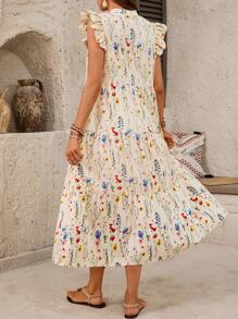 SHEIN LUNE Women Casual Floral Print Mini Cap Sleeve Shift Dress Summer Dresses For Women Summer Outfits For Women Vacation Outfits Women Women Clothing Summer Derby Dress,Sun Dresses For Women