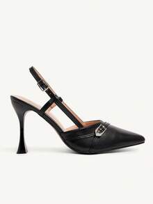 CUCCOO CHICEST Sapatos de salto alto estiletes de bico fino, formato de coração em prata, elegantes, sexy e versáteis para uso diário, clássicos em couro sintético preto, ideais para encontros, chá da tarde, festas e ocasiões formais - Preto - Visão 7