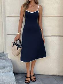 SHEIN LUNE Vestido casual de mujer de longitud media sin mangas con cuello de corazón en bloques de color, básico para salidas diarias de primavera/verano