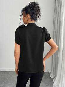 Islaluna Women's Casual Versatile Solid Color Tie Bow Flare Sleeve Blouse, Spring/Summer