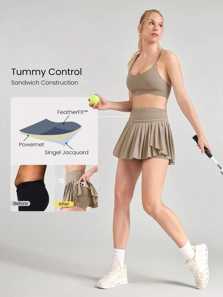 Ace Flex Tummy Control Pleated Tennis Skirt With Built-In Shorts Side Pockets Tennis Golf Daily Spring Summer