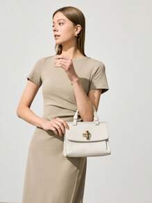 SHECARRY Women's Square Fashion Handbag For Daily Use - Beige - View 6