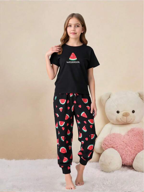 Tween Mädchen Homewear Set mit Cartoon Wassermelonen Muster