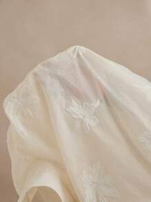 Anewsta 2pcs Set: Fashionable Elegant Vacation & Festival Collared Embroidered Sheer Long Sleeve Blouse Top & Straight Waistband Pants, Spring/Summer, Suitable For Graduation - Apricot - View 8