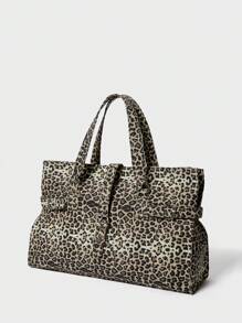 SHECARRY Bolso de tela estampado de leopardo de gran capacidad y sencillo y casual para mujer
